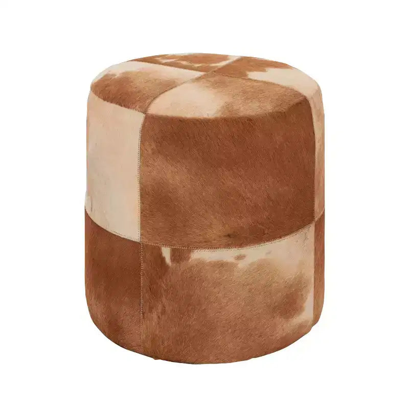 Wood and Leather Rustic Round Ottoman Brown - Olivia & May