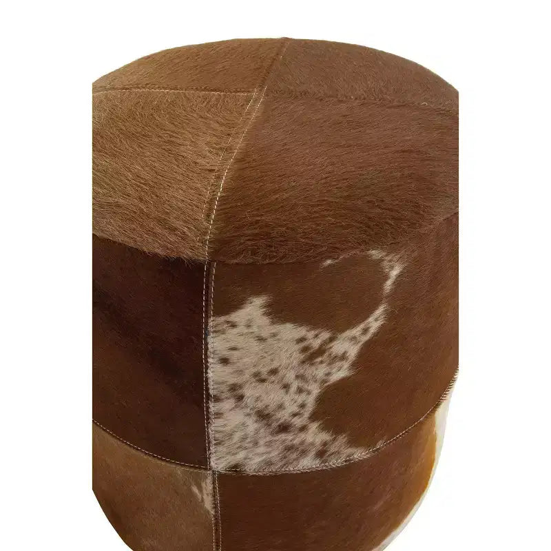 Wood and Leather Rustic Round Ottoman Brown - Olivia & May