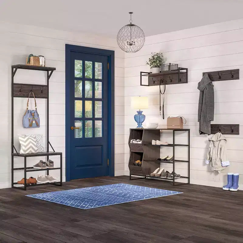 RiverRidge Afton Entryway Shoe Storage Organizer with 3 Shoe Racks and 2 Shoe Organizer Boxes - Weathered Woodgrain
