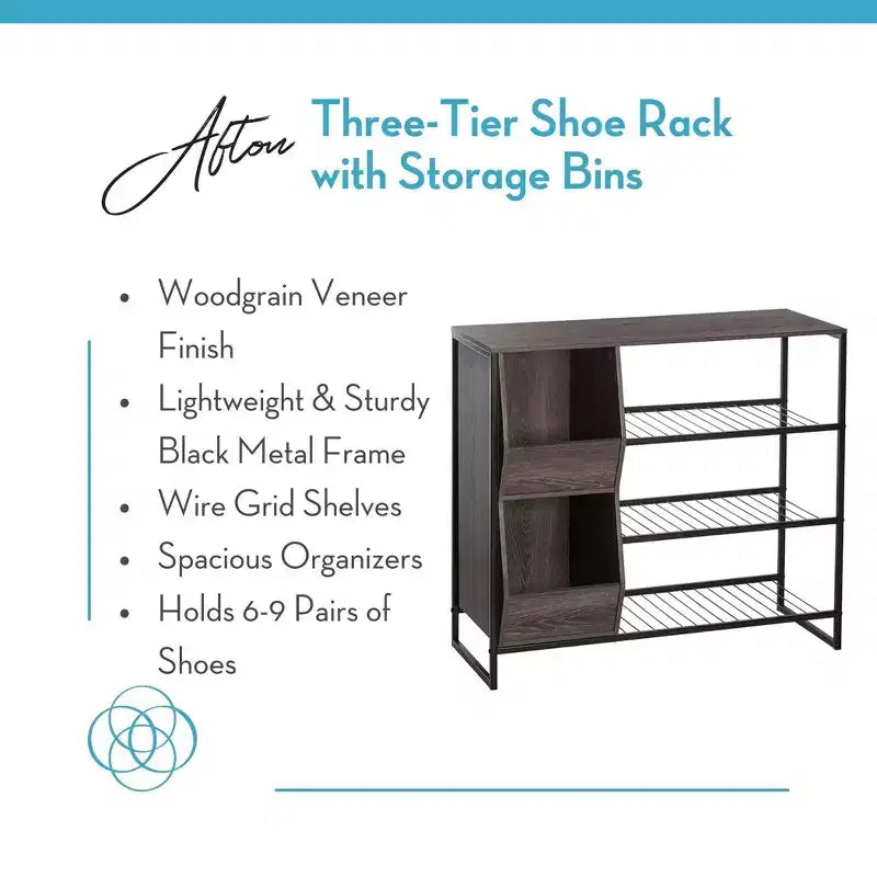 RiverRidge Afton Entryway Shoe Storage Organizer with 3 Shoe Racks and 2 Shoe Organizer Boxes - Weathered Woodgrain