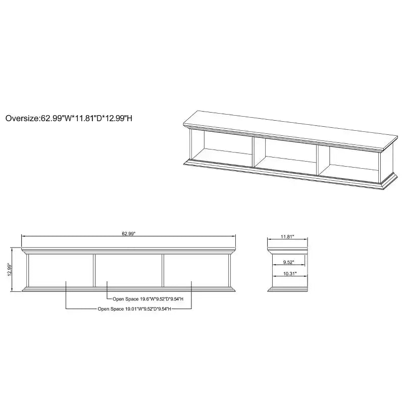 Muyton Farmhouse 3 Shelf Floating TV Stand for TVs up to 70 - miBasics